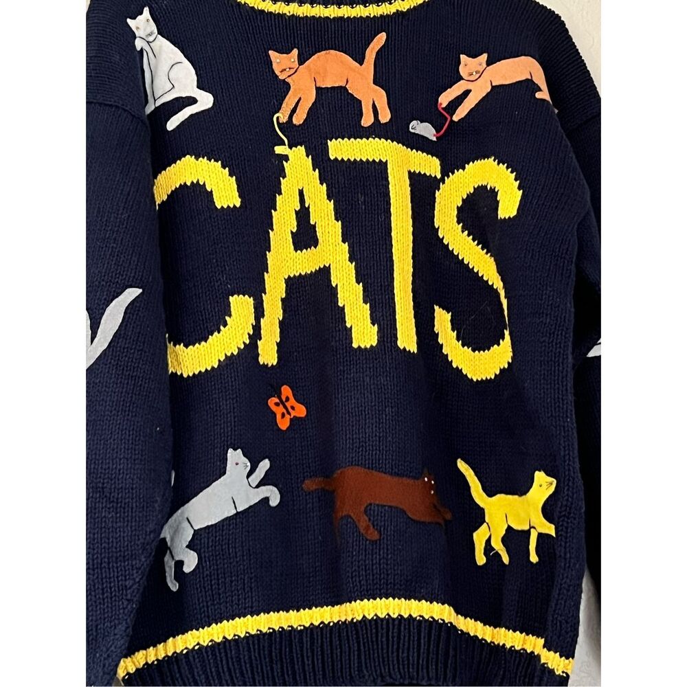Cotton Salsa Knit Sweater Button Up Cats Knit L Women's kitty kitten chunky knit - Picture 2 of 5